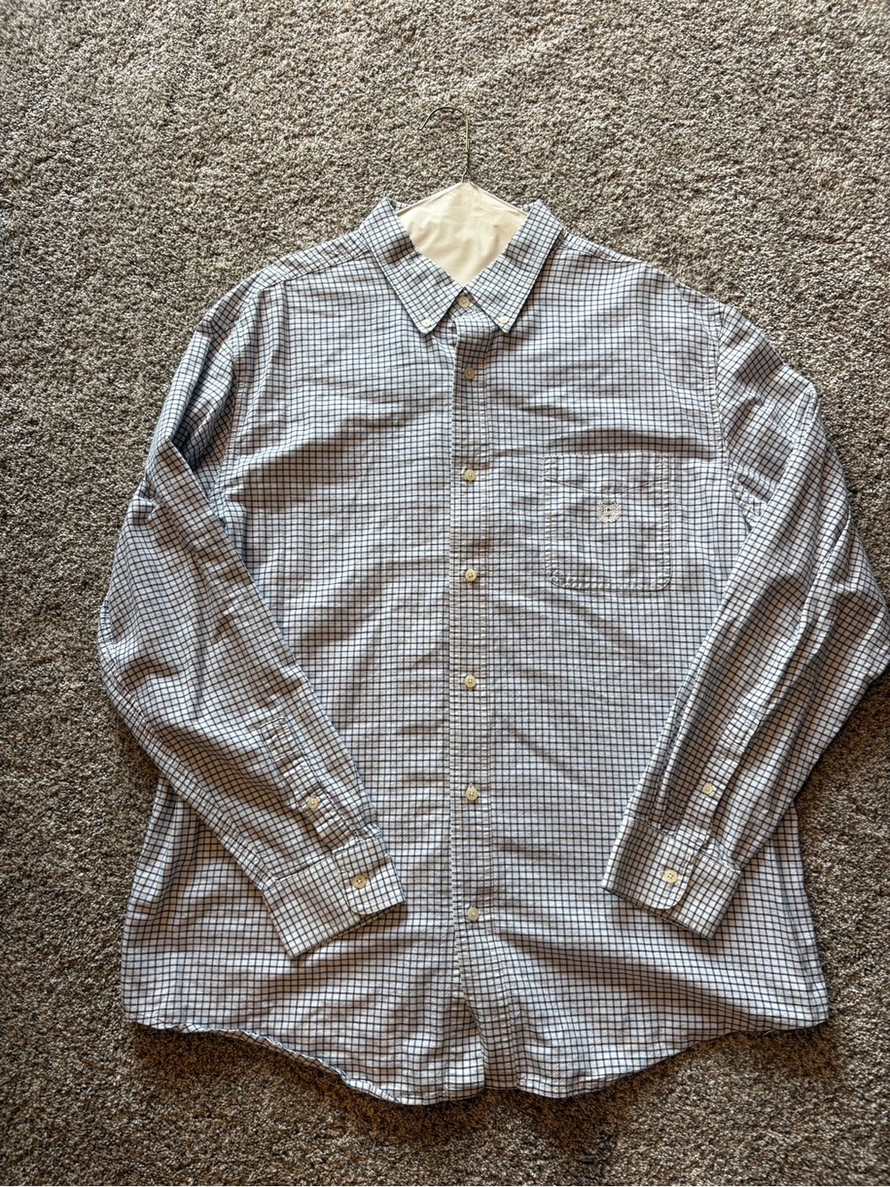 Chaps Men's Blue and White Check Button-Up Shirt